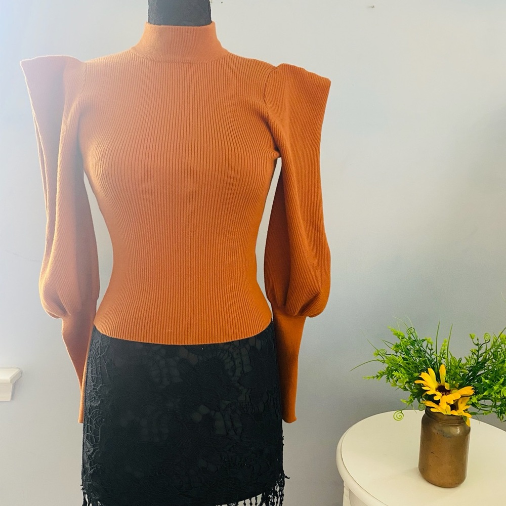 Ribbed Gigot-Sleeve Sweater